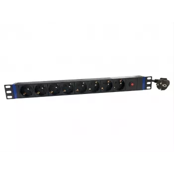 PDU DSIT 19 inch, 8 zásuvek, s hlavním vypínačem a ochranou proti přetížení (DS-8PDU-MO-PE)