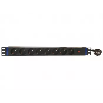 PDU DSIT 19 inch, 8 zásuvek, s hlavním vypínačem a ochranou proti přetížení (DS-8PDU-MO-PE)