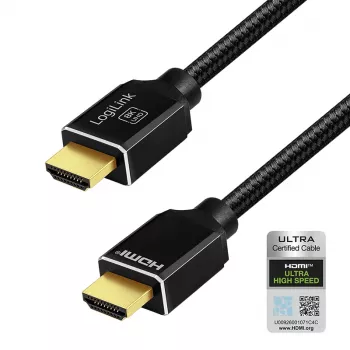 HDMI kabel LogiLink A/M na A/M, 8K/60Hz, 48Gbps, kov/nylon, certifikovaný, černý, 2 m