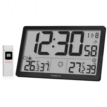 Nástěnné hodiny s meteorologickou stanicí KIENZLE Jumbo NEO LCD, černé