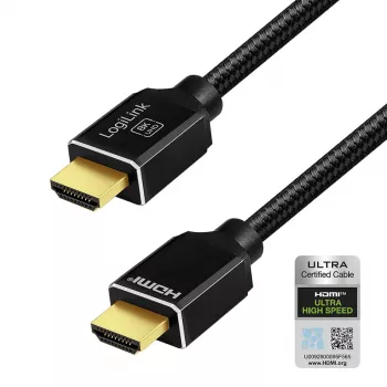 LogiLink HDMI kabel, A/M na A/M, 8K/60 Hz, 48 Gbps, kov, nylon, certifikovaný, černý, 3 m