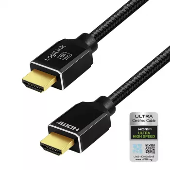 LogiLink HDMI kabel A/M na A/M 8K/60 Hz 48 Gbps kov nylon certifikovaný černý 5 m