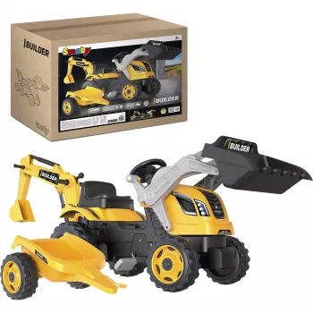Šlapací traktor s přívěsem Smoby Builder Max, žlutý