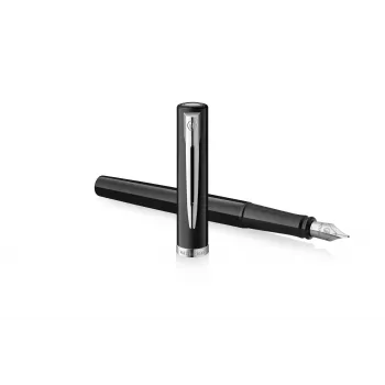 Waterman Impression plnicí pero, černý lak, chromové zdobení, střední hrot, modrý inkoust, dárková krabička 2225497