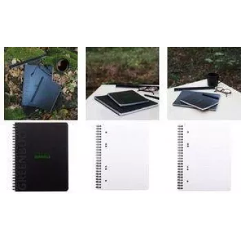 RHODIA GREENBOOK blok College, DIN A5+, linkovaný, černý obal z recyklovaného materiálu, 80 listů, 4násobně děrovaný, mikroperforovaný 119915C