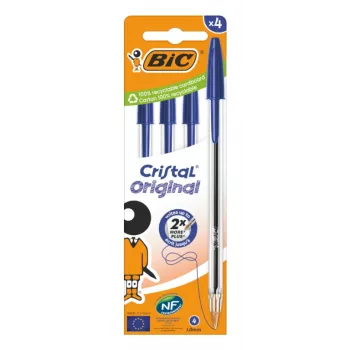 BIC Cristal Original Ballpoint Pen, Blue, 0.32 mm, 4-Pack 516332