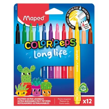 Maped Color'Peps Long Life Felt Tip Pens, Assorted Colours, 12 Pens (844000)