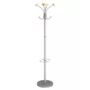 Věšák na oblečení MAUL Stily s držákem na deštníky, stříbrný, dřevěné háčky, 8 háčků, 1750 mm 9403270