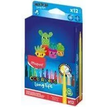 Fixy Maped COLOR'PEPS Long Life 2, 12 různých barev, 1,5 mm střední kulatý hrot, větraná bezpečnostní čepička, omyvatelný inkoust, kartonové pouzdro 844006
