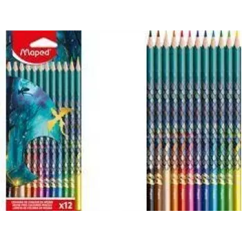 Trojhranné pastelky Maped DRAGON, 12 různých barev, lámavý měkký hrot, kartonové pouzdro s motivem draka 862234
