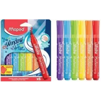 Maped MARKER'PEPS fixy na okna, 6 různých barev, 2 mm kulatý hrot, kartonové pouzdro 844822