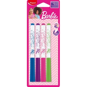 Fixy na bílou tabuli Maped Barbie, 4 ks, hrot 1,5 mm kulatý, bez zápachu, stíratelné za sucha, různé barvy 741301