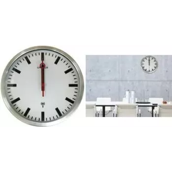 Nástěnné rádiové hodiny UNILUX STATION 350 mm, stříbrný nádražní styl, černé hranaté ručičky 400124567