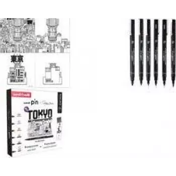 Kreativní sada 6 popisovačů uni-ball Fineliner PIN TOKYO, voděodolný pigmentový inkoust, hroty s kovovým pouzdrem (CF PIN/6 001)