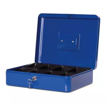 Pokladna MAUL velikost 4 modrá 300x245x90 mm ocel s přihrádkou na mince a cylindrickým zámkem 56114-37