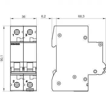 Jistič Siemens SENTRON 5SL62067 2pólový C 6A 6kA 230/400V AC