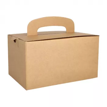 Obědová krabička PAPSTAR pure s uchem na přenášení, hnědý karton, 424 g/m², skládací, 1 ks 88980