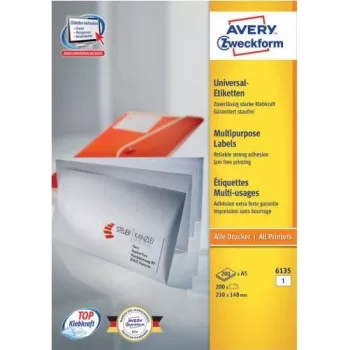 Samolepicí etikety Avery 6135 bílý papír permanentní A4 210 x 148 mm 200 etiket