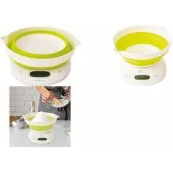 Skládací kuchyňská váha s miskou Little Balance LB 8064, bílá/světle zelená, 5 kg