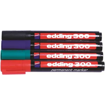 Edding 300-E4 sada fixů, 4 ks, černá/modrá/zelená/červená 4-300-4