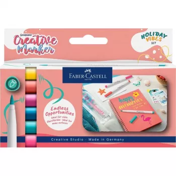 Faber-Castell Goldfaber Creative sada fixů, 6 různých barev, Holiday Vibes Edition, inkoust na vodní bázi, štětcový hrot 161013