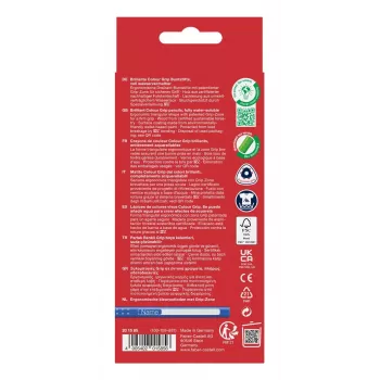 Trojhranné barevné tužky Faber-Castell Colour GRIP, mix barev, 10 ks, Soft-Grip Zone, odolná tuhá 3,3 mm tuhá, lak na vodní bázi, promo pouzdro 201585