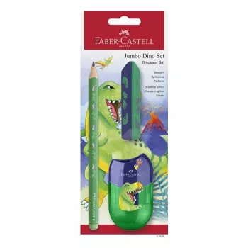 Psací sada Faber-Castell Dino Jumbo, zelená, 3 pera, 3 mm tuhá, ergonomicky trojhranná, odolná proti zlomení, od 3 let 111529
