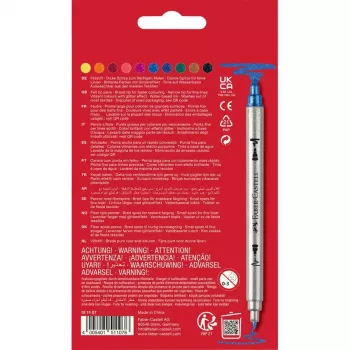 Glitrové fixy s dvojitým hrotem FABER-CASTELL, 10 různých barev, omyvatelné, hroty 3-5 mm a 1 mm 151107