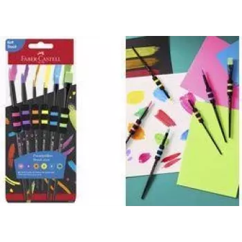 Faber-Castell Synthetic Hair Brush Set of 6 with Soft-Touch Grip Zone, Robust, Soft Synthetic - 1 Piece (481622)