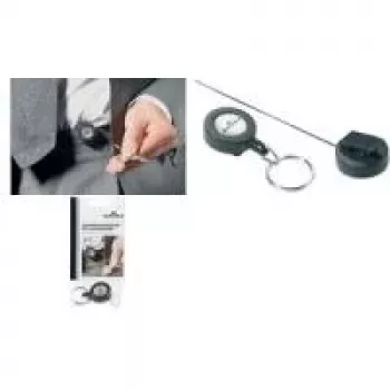 DURABLE Jojo Retractable Key Reel with Keyring, Black, 80 cm Cord, 10-Pack 822258