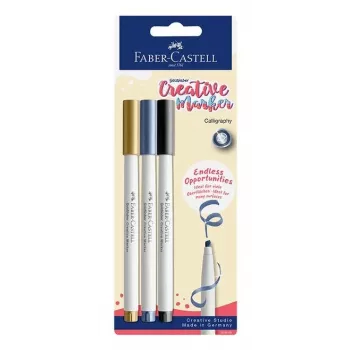 Sada kreativních fixů Faber-Castell Goldfaber, 3 ks, na vodní bázi, štětcový hrot, různé barvy (černá, šedá, bílá), blistr, 160905