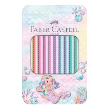 Trojhranné barevné tužky Faber-Castell Sparkle Jumbo, sada 10 ks, různé barvy, 3,8 mm tuhy, Soft-Grip zóna, odolné proti zlomení, FSC certifikované dřevo 210910