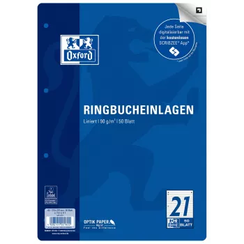 Oxford A4 Lined Refill Paper, 50 Sheets, 4-Hole Punched, Lineatur 21 400131464