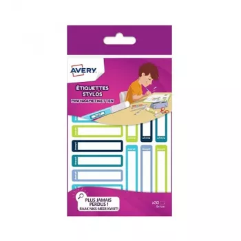 Etikety na pera AVERY, papír, 10 x 50 mm, barevné rámečky, zaoblené rohy, ručně popsatelné, trvale lepicí - 30 etiket (RESMI30G)
