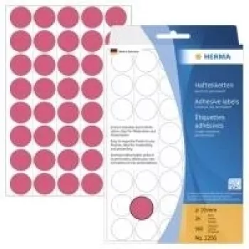 Samolepicí kulaté etikety HERMA 2256, permanentní, zářivě červené, 19 mm, 960 etiket (24 listů x 40)