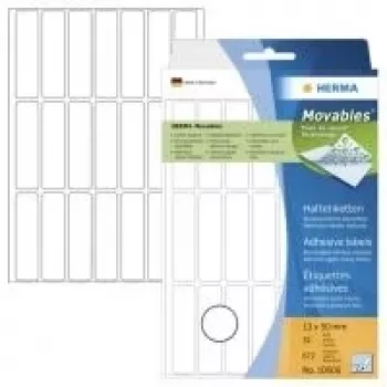Samolepicí papírové etikety HERMA Movables 10606, matně bílé, 13 x 50 mm, 672 etiket (32 listů x 21), odnímatelné bez zbytků