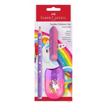 Faber-Castell Unicorn Jumbo psací sada, fialová, 3 ks, 3 mm tuhy, ergonomický trojhranný tvar 111528