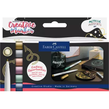 Sada kreativních fixů Faber-Castell Goldfaber Metallic Moments 161107, 6 ks, inkoust na vodní bázi, bez zápachu, stálý proti rozmazání, různé metalické barvy
