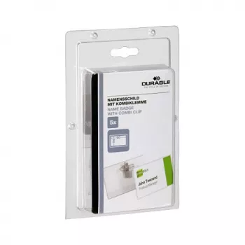 DURABLE Name Badge Holder 90x54 mm with Combination Clip, Transparent, 5 Pieces (861019)