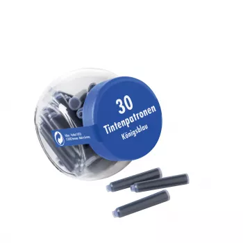 Krátké inkoustové náplně do plnicího pera Pelikan 4001 Standard International, královská modrá, vymazatelné a vymývatelné, 30 náplní ve sklenici 300003745