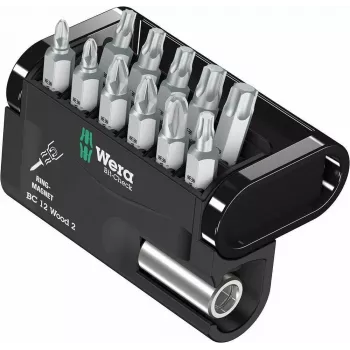 Sada šroubovacích bitů Wera Bit-Check BC 12 Wood 2, 12 dílů, šestihranný pohon 1/4 inch, bity 25 mm, BiTorsion, PH/PZ/TX 05057422001