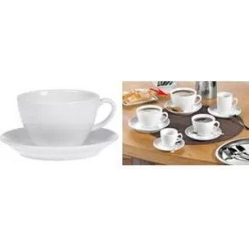 Sada šálků na mléčnou kávu Esmeyer BISTRO, 6 ks, bílý porcelán, kulaté ucho, 76 mm výška, 220 ml 433-254