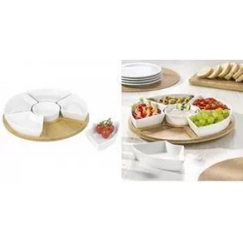 Otočná servírovací sada Esmeyer SUSAN, 7 dílů, bambusový tác se 6 porcelánovými miskami, 345 mm 302-060