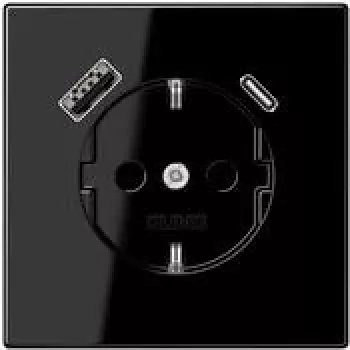 Zásuvka SCHUKO JUNG LS 1520-15 CA SW 16 A s USB nabíječkou 1 x Type-A + 1 x Type-C, Safety Plus, série LS, černá