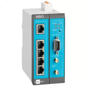 INSYS MoRoS icom MRO-L210 Industrial LTE Router, Ethernet WAN, 2x 10/100 Ethernet, Blue/Grey/White 10019403