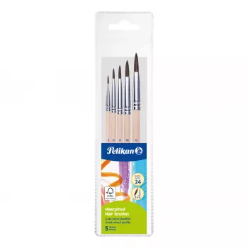 Pelikan Starter Brush Set, 5-Piece Natural Hair Brushes with Wooden Handles, in Clear Case 300008264