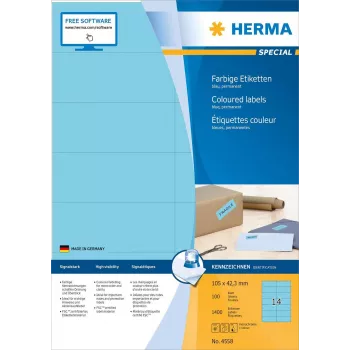 Obdélníkové modré samolepicí etikety HERMA 4558, 13 x 38 mm, 1400 etiket
