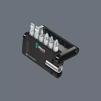 Sada bitů Wera 05073406001 z nerezové oceli, 7dílná, Phillips PH1/PH2, Pozidriv PZ1/PZ2, plochý 1,0x5,5, Hex-Plus 4/5 mm, šestihranný pohon 1/4 inch, délka 25 mm