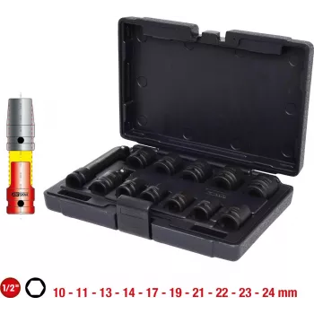 Sada nástrčných klíčů KS TOOLS 1/2 inch šestihranných pro rázový utahovák, krátkých, 12dílná (515.0112)