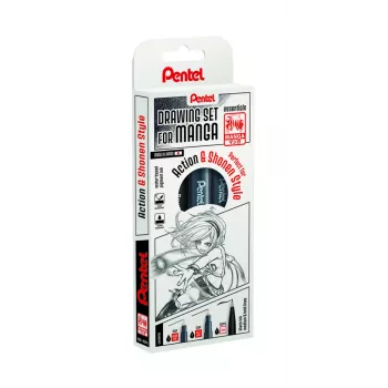Sada popisovačů Pentel Manga Action, černá, 3 ks (0,05/0,2/0,8 mm) v pouzdře MNG3PCS-AC